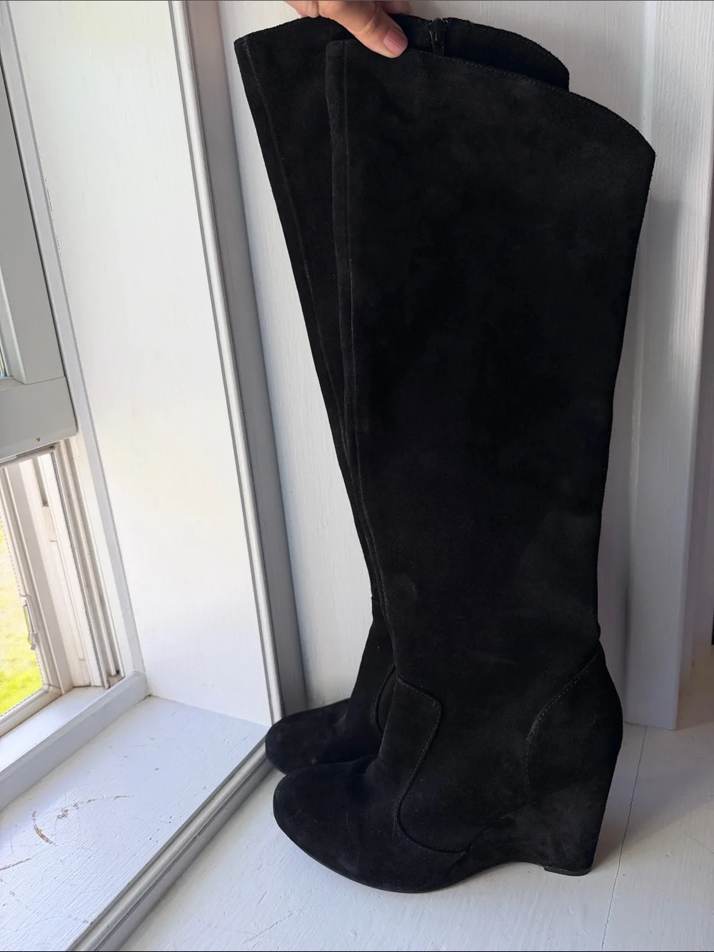 Born Knee High Tall Black Suede Wedge Heel Women’s Boots